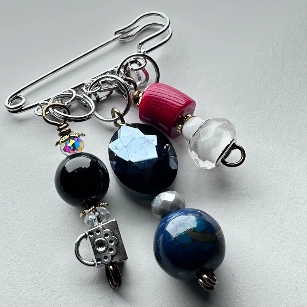 Brooch | Hand Crafted | Glass Beaded |  Pin Artisan Multicolor Wire-Wrapped OOAK